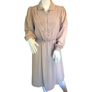 VINTAGE‎ dress beige striped XS midi button up ruffled chest 1900’s costume
